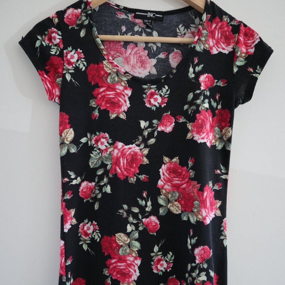 Roses floral bodycon maxi dress, XS - romantic feminine flattering scoop neck
